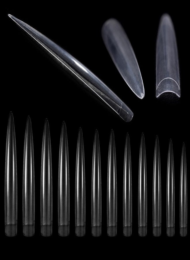 KADS 120Pcs Extra Long Stiletto Half Cover Tips False Nails Extension Fake Nail Art Design DIY 12 Sizes (Clear, 9 Sizes) - Image 1
